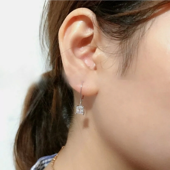 925 Silver Drop Earrings for Women White Sapphire A Pair/set - Picture 3 of 5